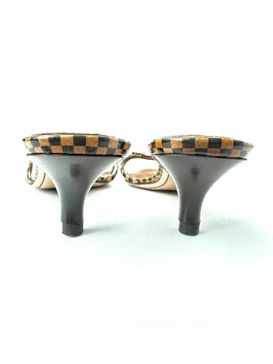 LOUIS VUITTON | Damier Check Kitten Heel Mule Sandals Gold LV Charm EU 38.5 Y2K - Picture 11 of 15